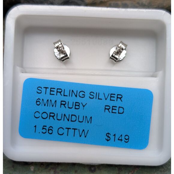 Sterling Silver Ruby Red Corundum Stud Earrings – 6mm – 1.56 CTTW - Picture 3 of 3